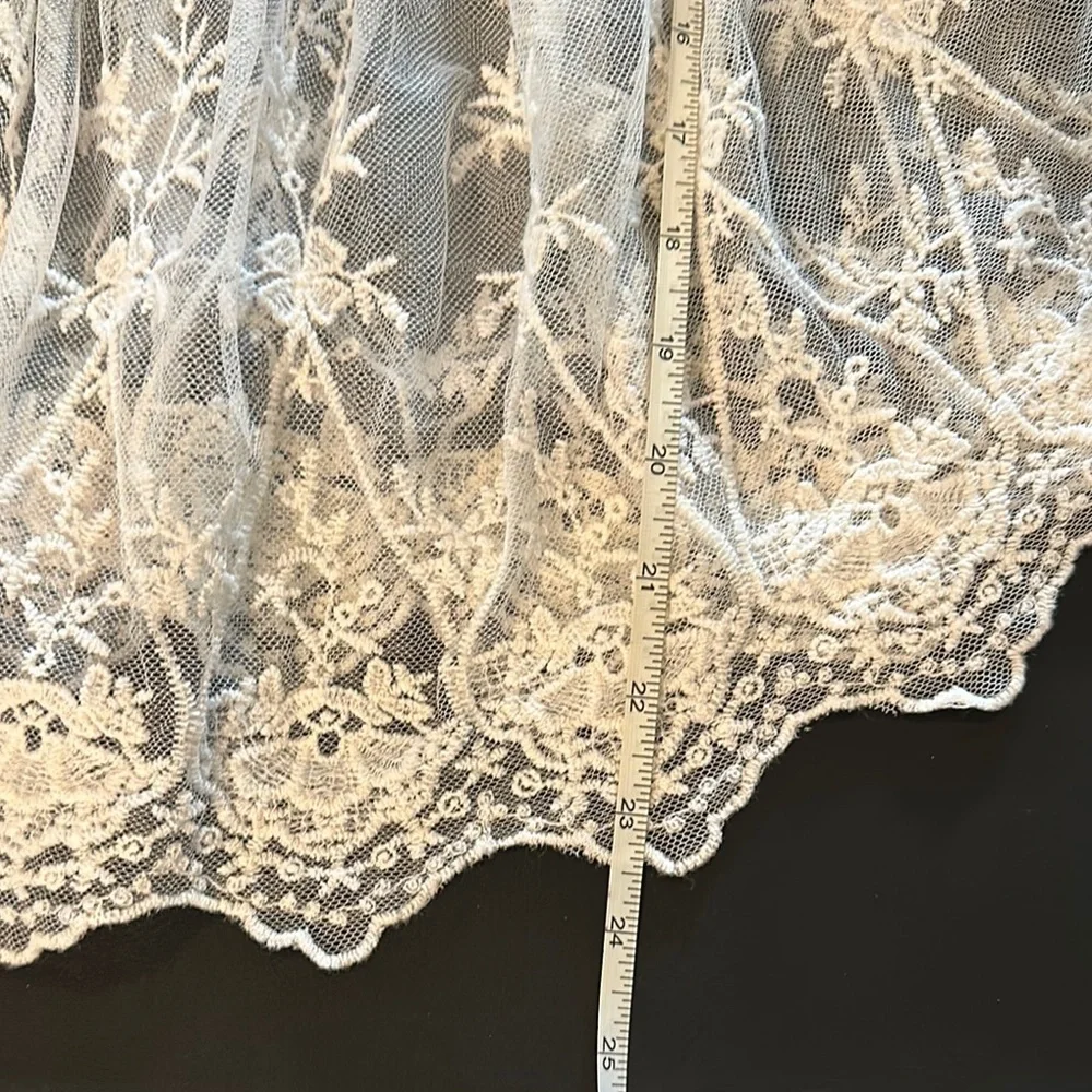 Cherry Pink Cream Lace Embroidered Pancho Style Sheer Blouse - Picture 7 of 8